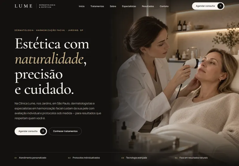 Página inicial do projeto conceito Clínica Lume