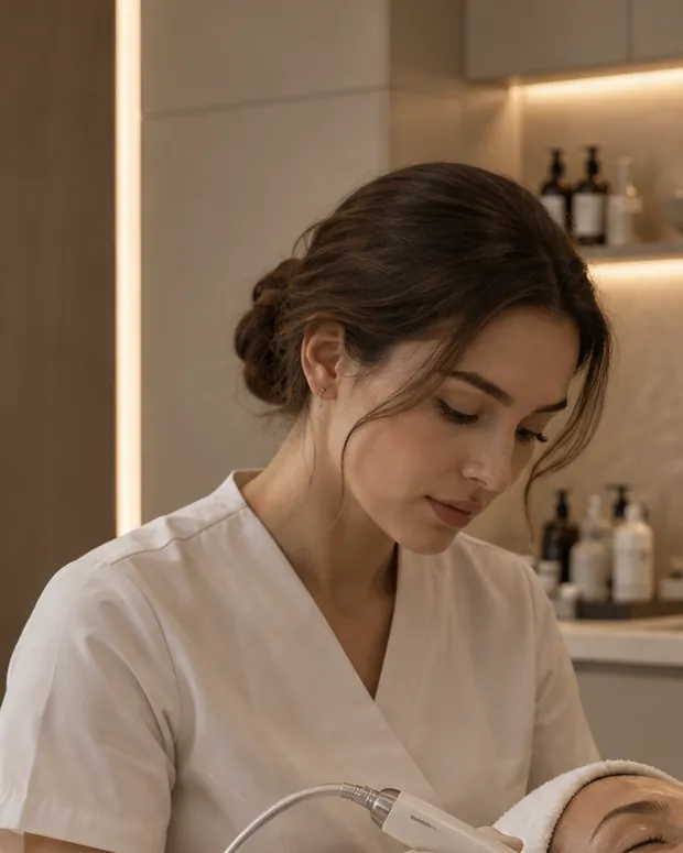 Camila Duarte realizando um tratamento facial em uma paciente