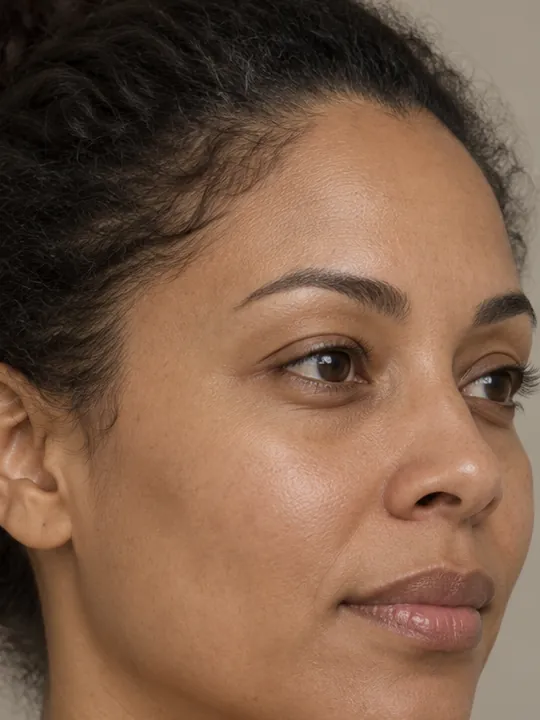 Perfil de mulher com contorno do rosto definido e pele uniforme