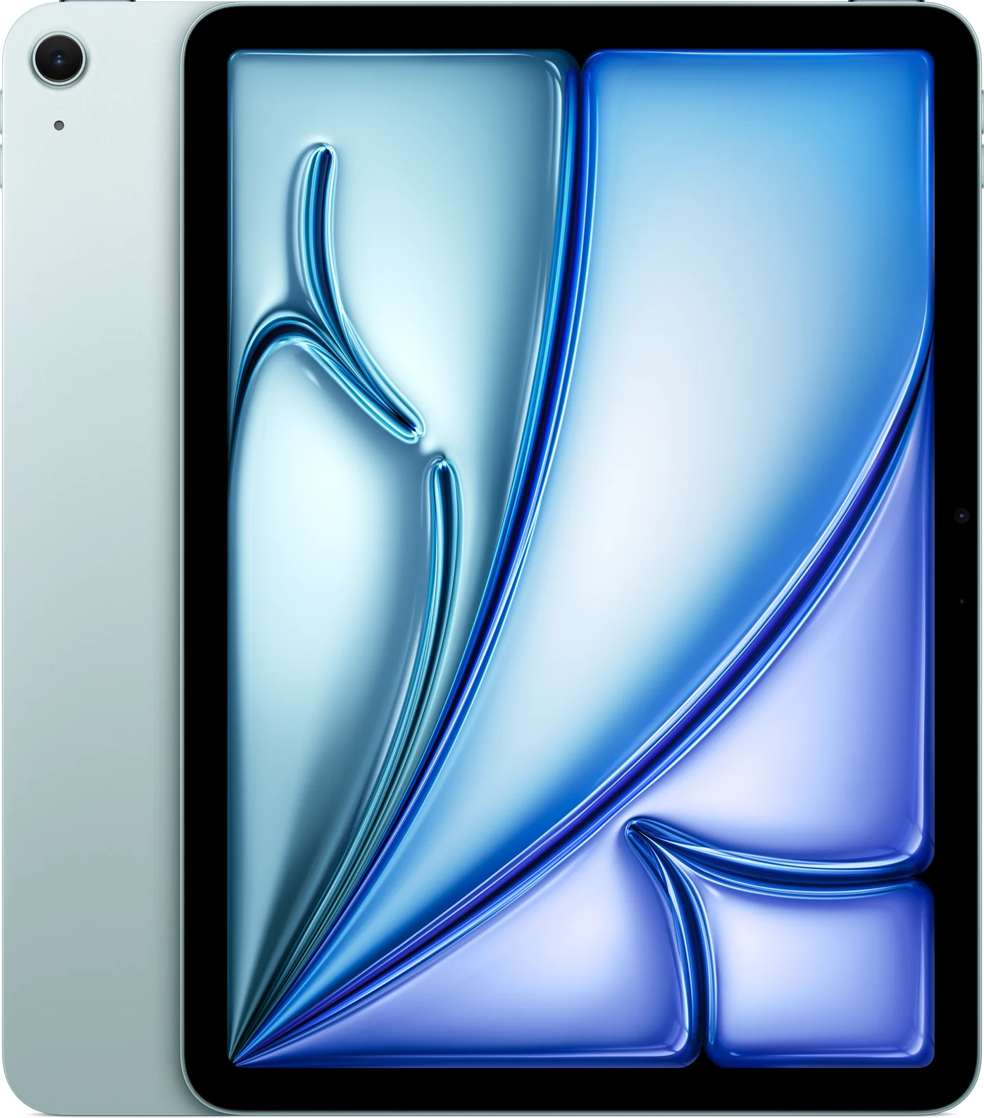 iPad Air azul com a tela acesa