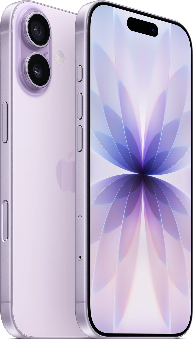 iPhone 17 lavanda, vistas traseira e frontal