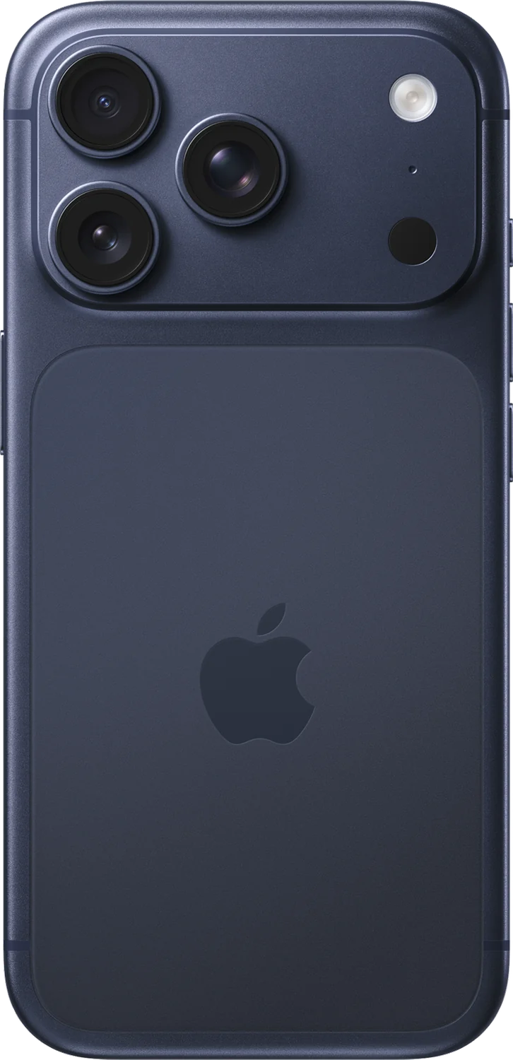Traseira do iPhone 17 Pro azul-profundo com o platô de câmeras