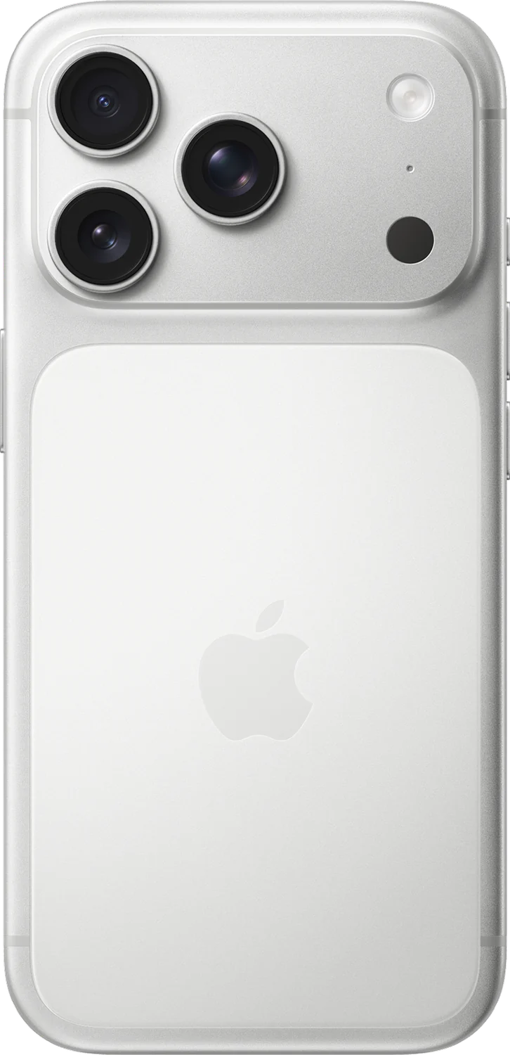 Traseira do iPhone 17 Pro prateado com o platô de câmeras