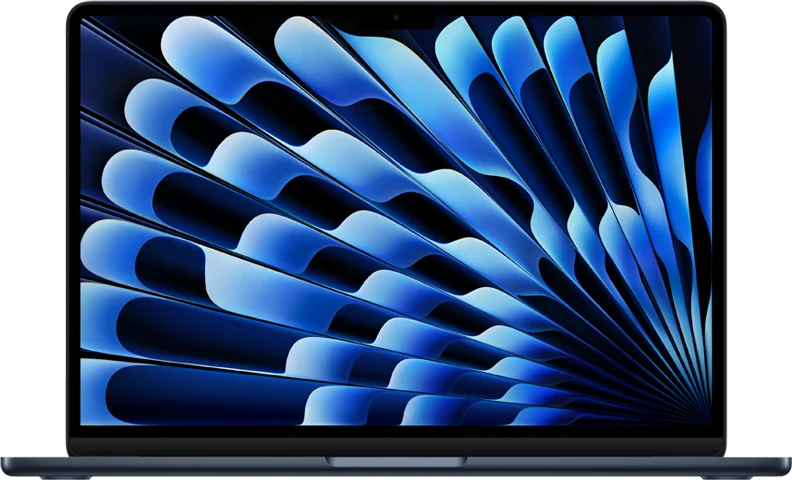 MacBook Air meia-noite aberto, visto de frente