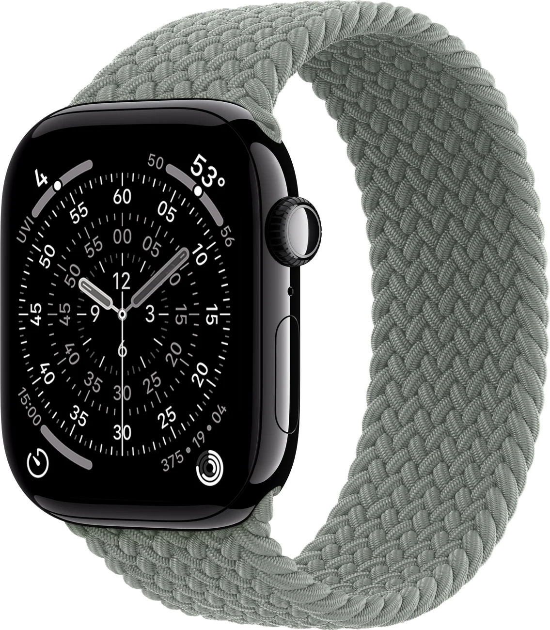 Apple Watch Series 11 preto brilhante com pulseira trançada