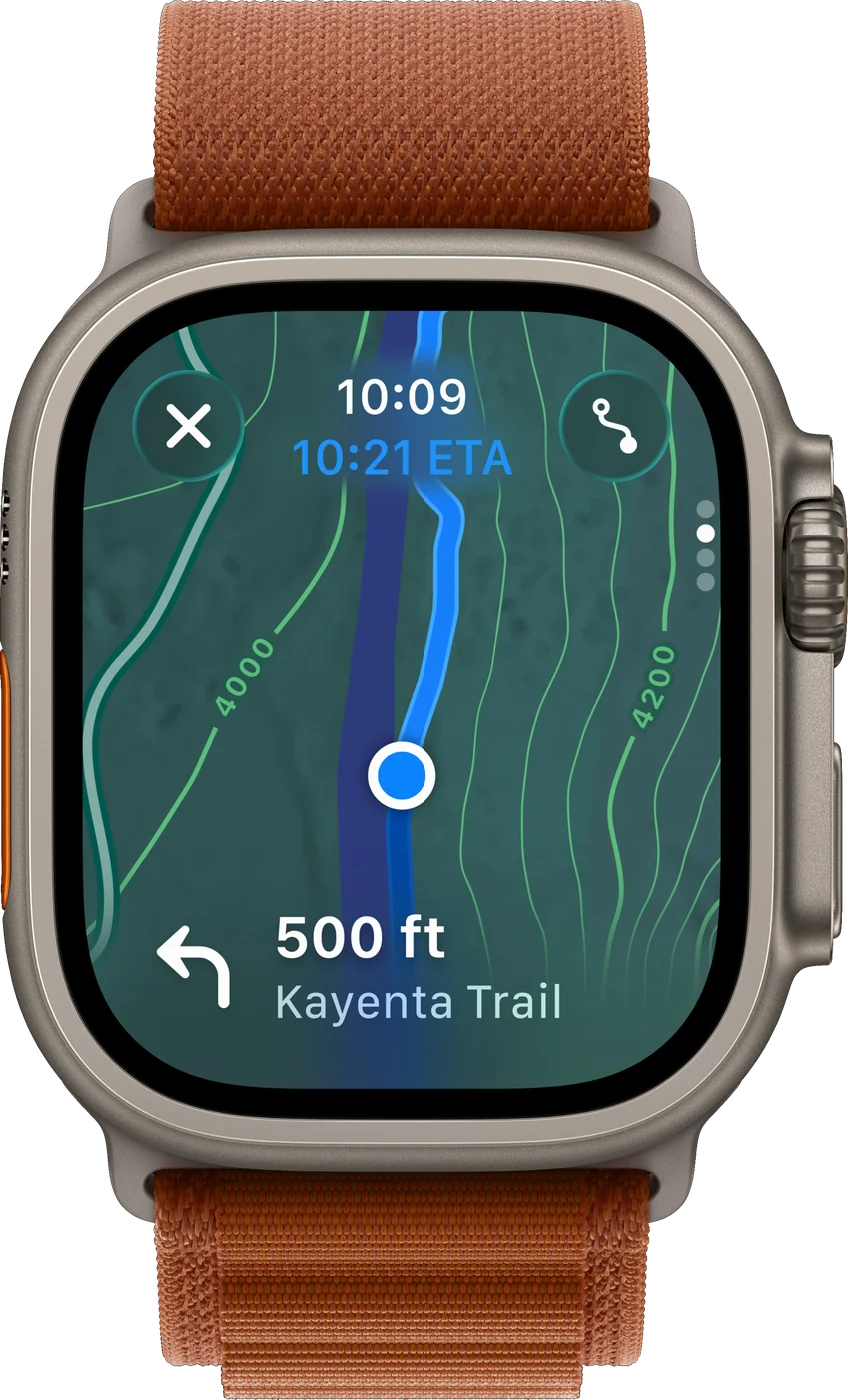 Apple Watch Ultra 3 de titânio natural com pulseira Alpine laranja